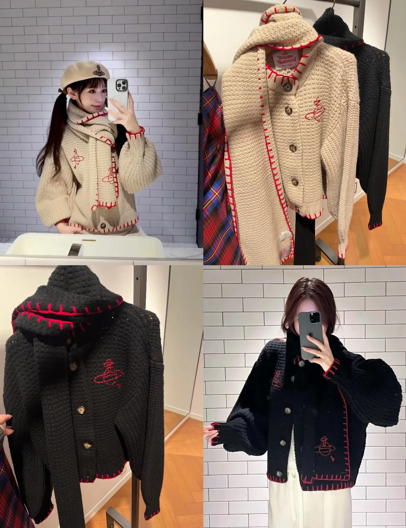 VIVI # Explosive style is coming vivienne west wood 2025 Christmas 🎄 limited edition scarf cardigan Top original restoration ✅The top version on the whole network The top version of the popular style is available in all grades of quality The whole garment weighs three pounds Supports weighing Not enough for free Differentiates the products sold in the market with thin and paper-like pictures My home must be a ceiling There are too many people following the trend Look at the quality before comparing prices 30% wool thick needle top version Customized original molded horn buckle All details are restored. The scarf neckline and hem cannot be made by machine. All red threads are sewn by hand. Every stitch is the cost. Size: 1 yard, 2 yards, 3 yards. Color: apricot, black